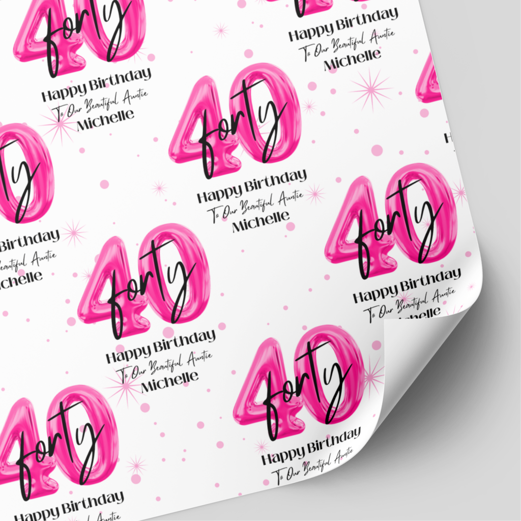 40th Birthday Pink Balloon Wrapping Paper