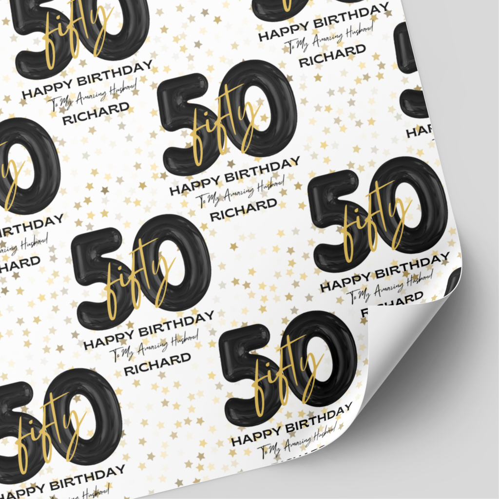 50th Birthday Black & Gold Balloon Wrapping Paper