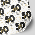 50th Birthday Black & Gold Balloon Wrapping Paper