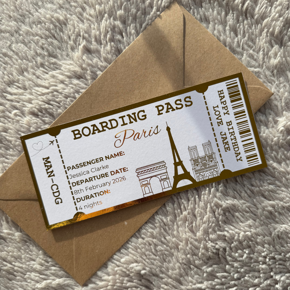 Personalised Travel Boarding Pass Foil Ticket