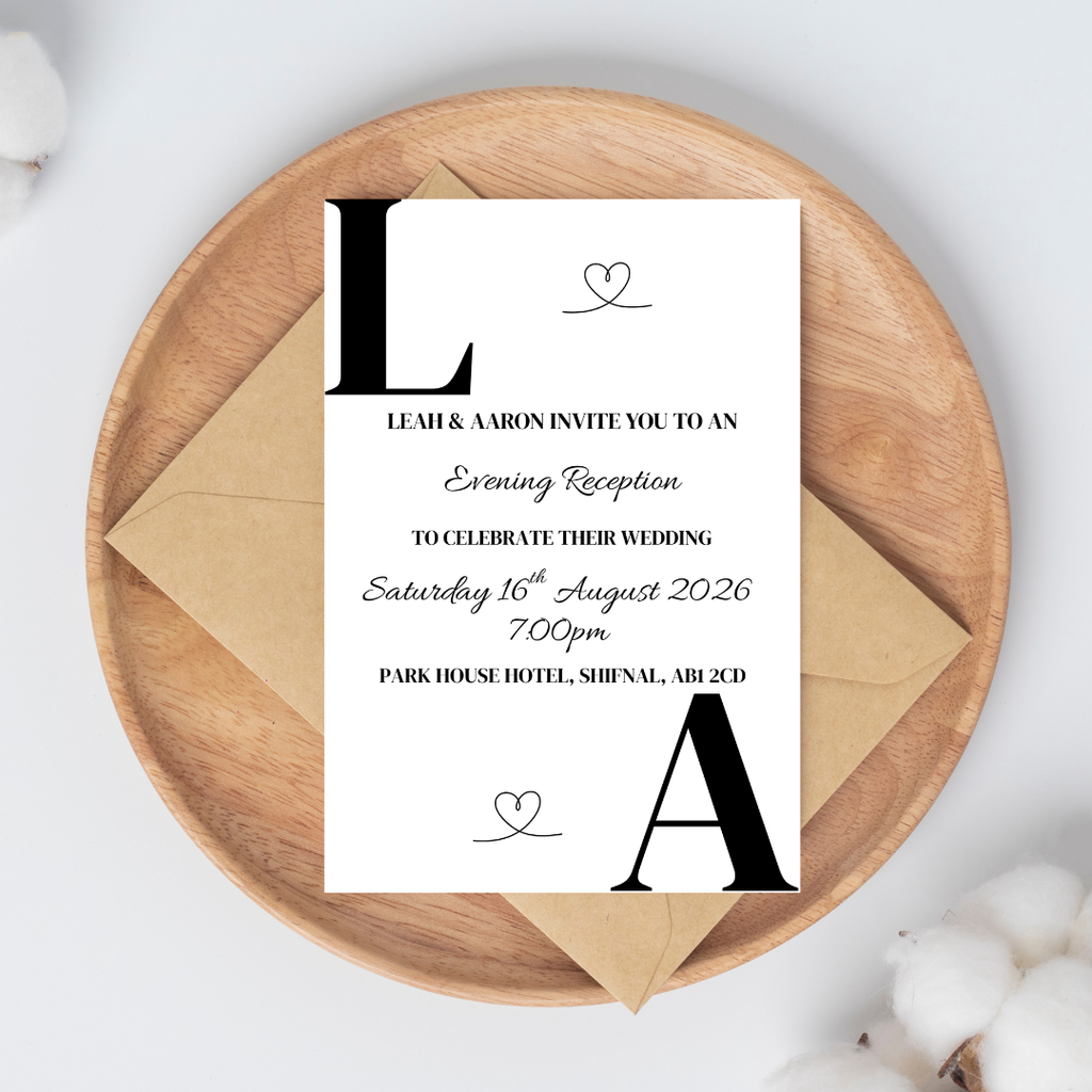 Simple Black Initial Evening Reception Invitation | SRP8
