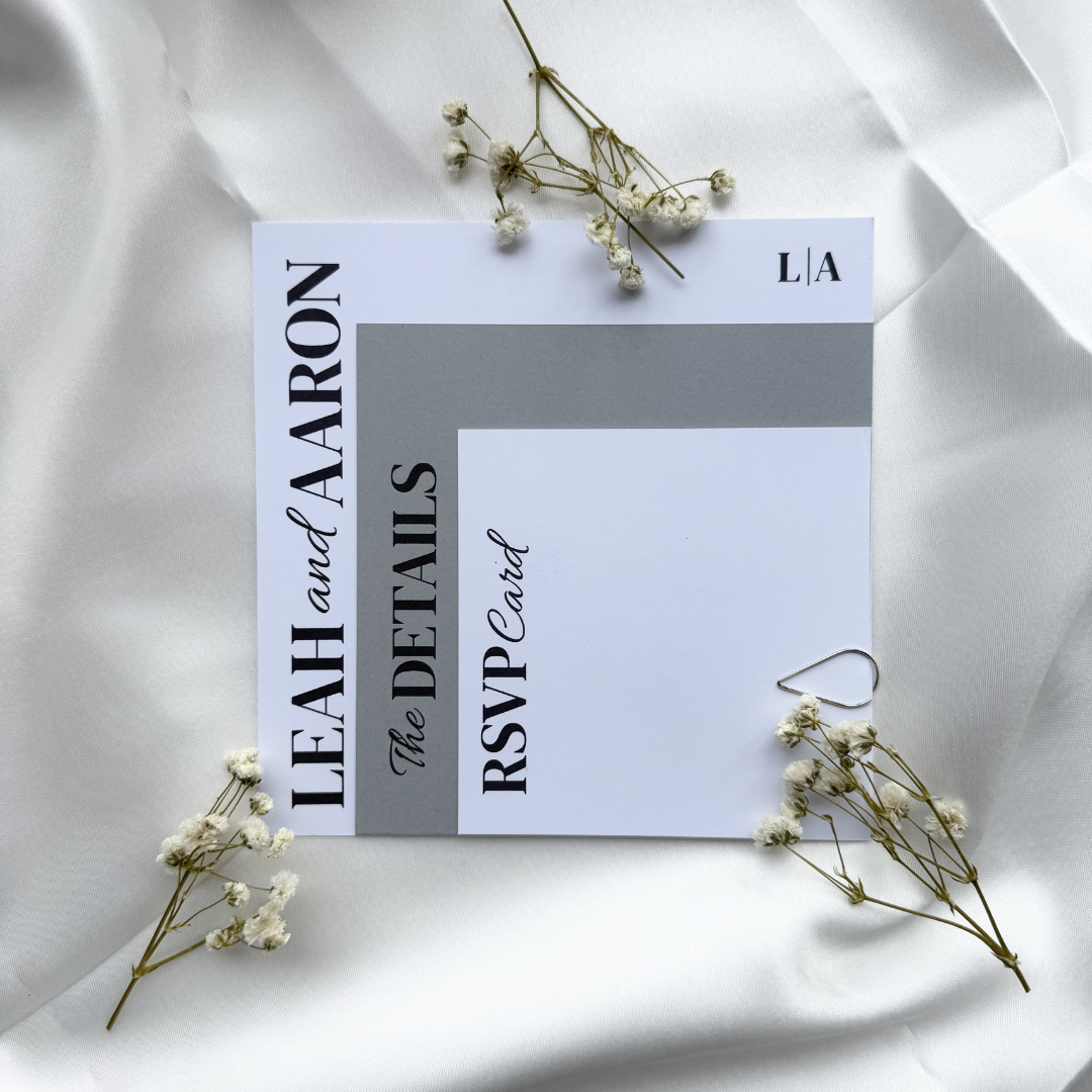Square Wedding Invitation Set | Stacked Wedding Invites | 3 Piece Wedding Invitations | Storm Grey