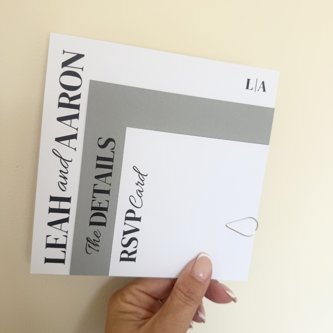 Square Wedding Invitation Set | Stacked Wedding Invites | 3 Piece Wedding Invitations | Storm Grey