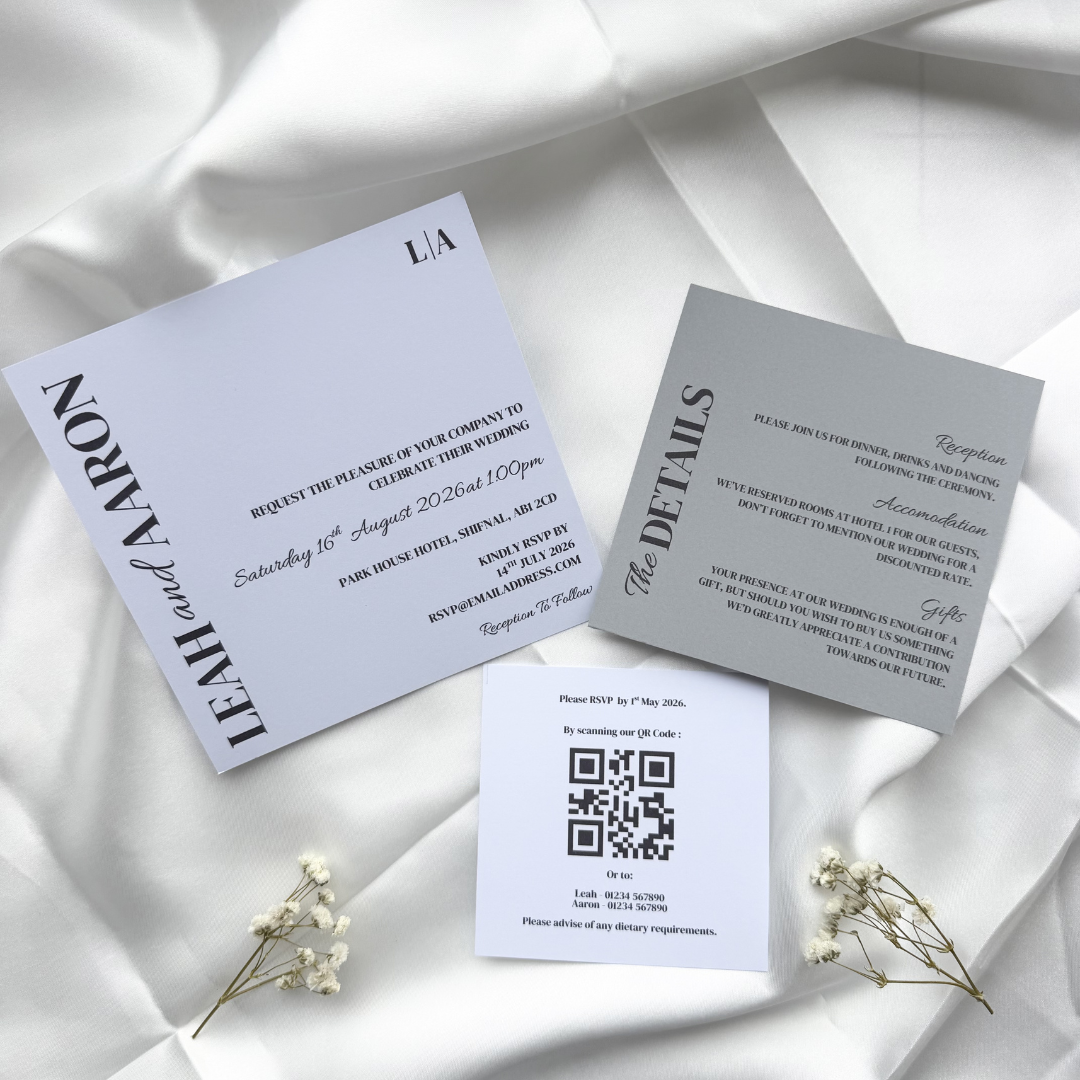 Square Wedding Invitation Set | Stacked Wedding Invites | 3 Piece Wedding Invitations | Storm Grey