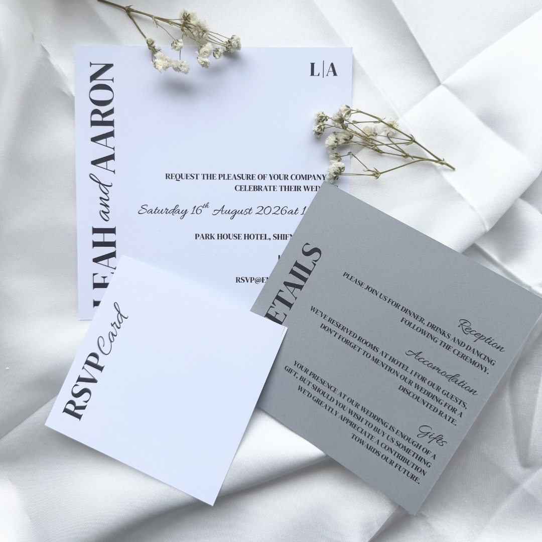 Square Wedding Invitation Set | Stacked Wedding Invites | 3 Piece Wedding Invitations | Storm Grey