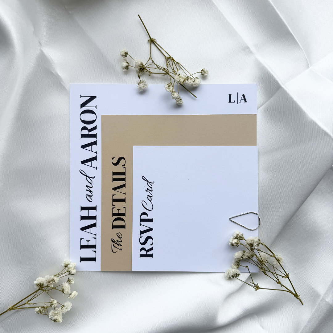 Square Wedding Invitation Set | Stacked Wedding Invites | 3 Piece Wedding Invitations | Fawn