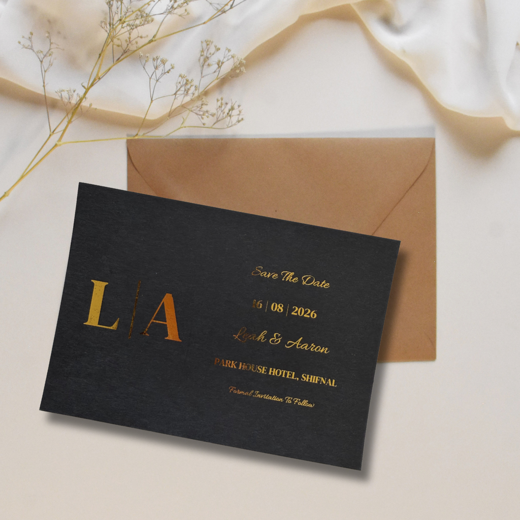 Black & Gold Foil Initial Save The Date Cards | SRP1
