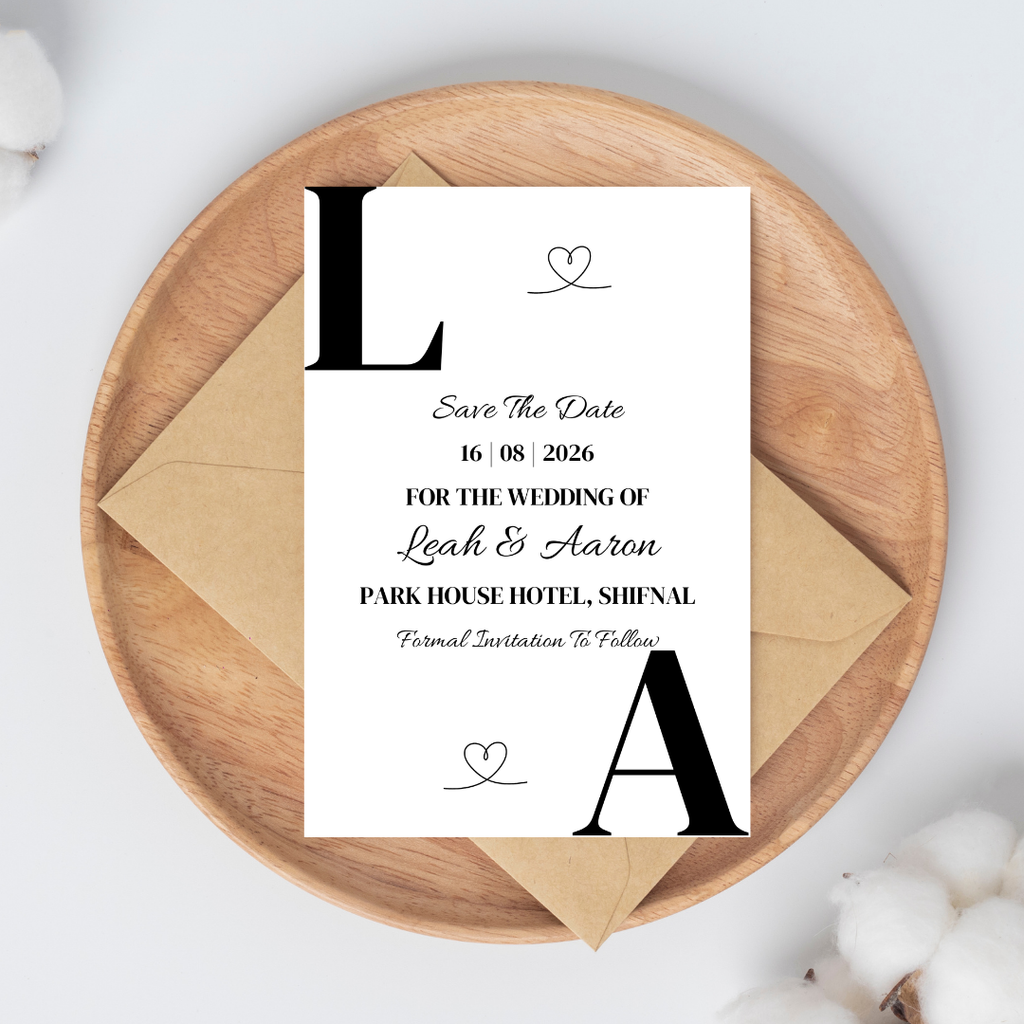 Simple Black Initial Save The Date Cards | SRP8