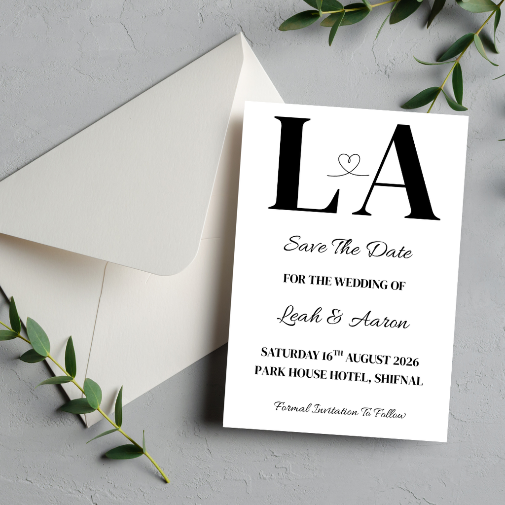 Simple Black Initial Save The Date Cards | SRP7