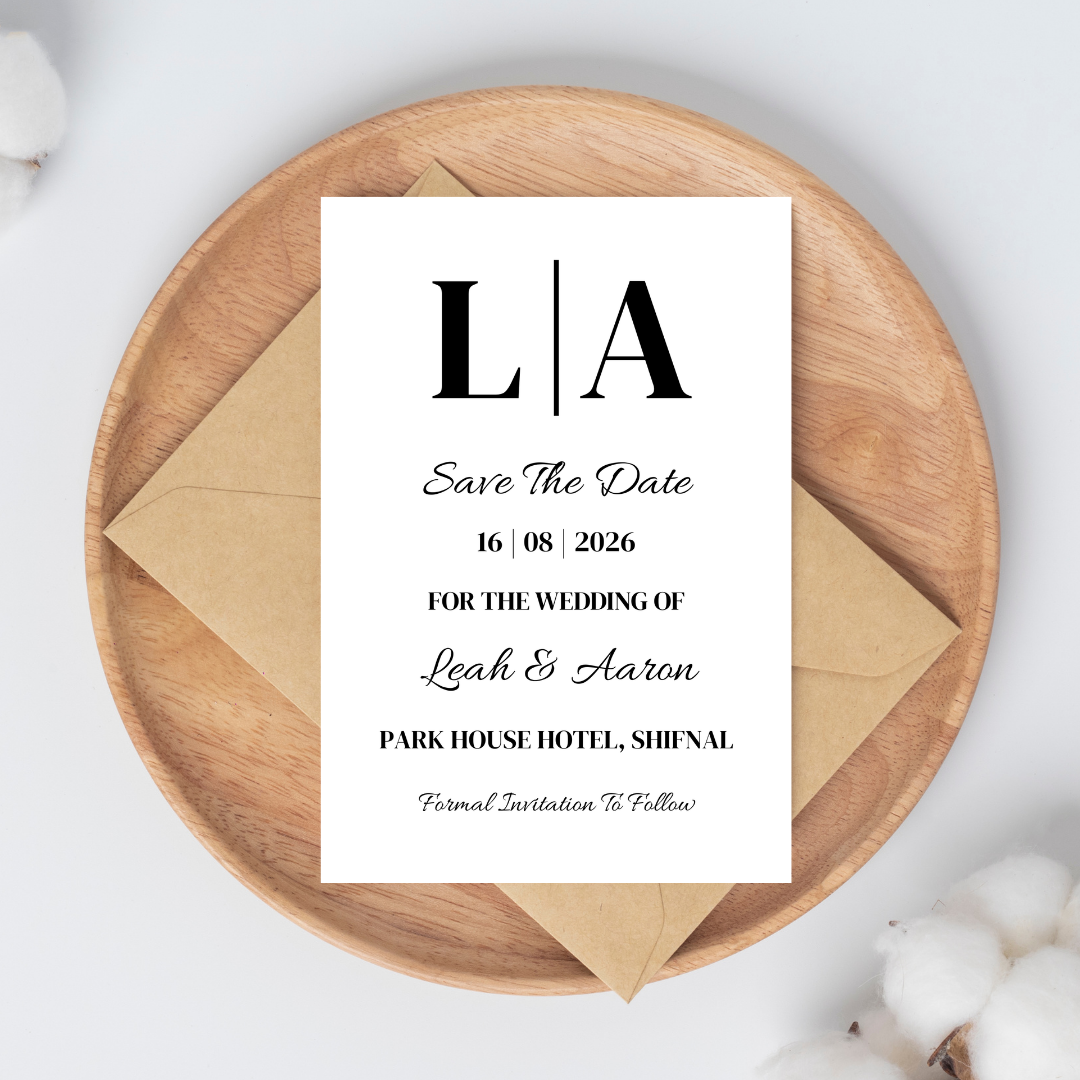 Simple Black Initial Save The Date Cards | SRP9