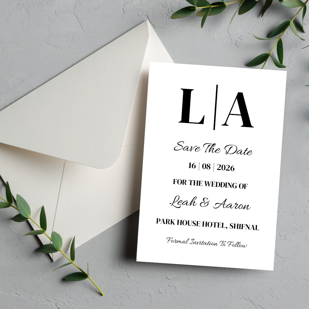 Simple Black Initial Save The Date Cards | SRP9