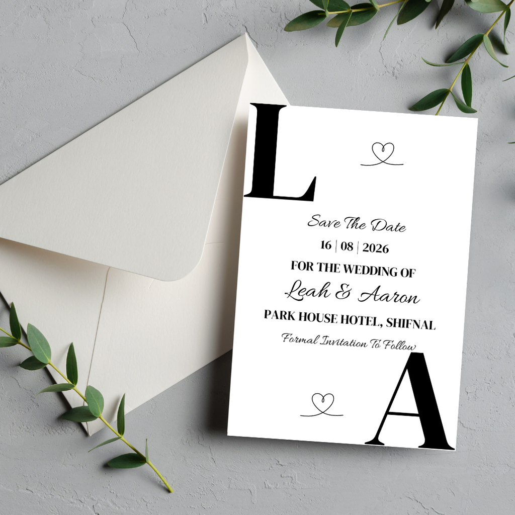 Simple Black Initial Save The Date Cards | SRP8