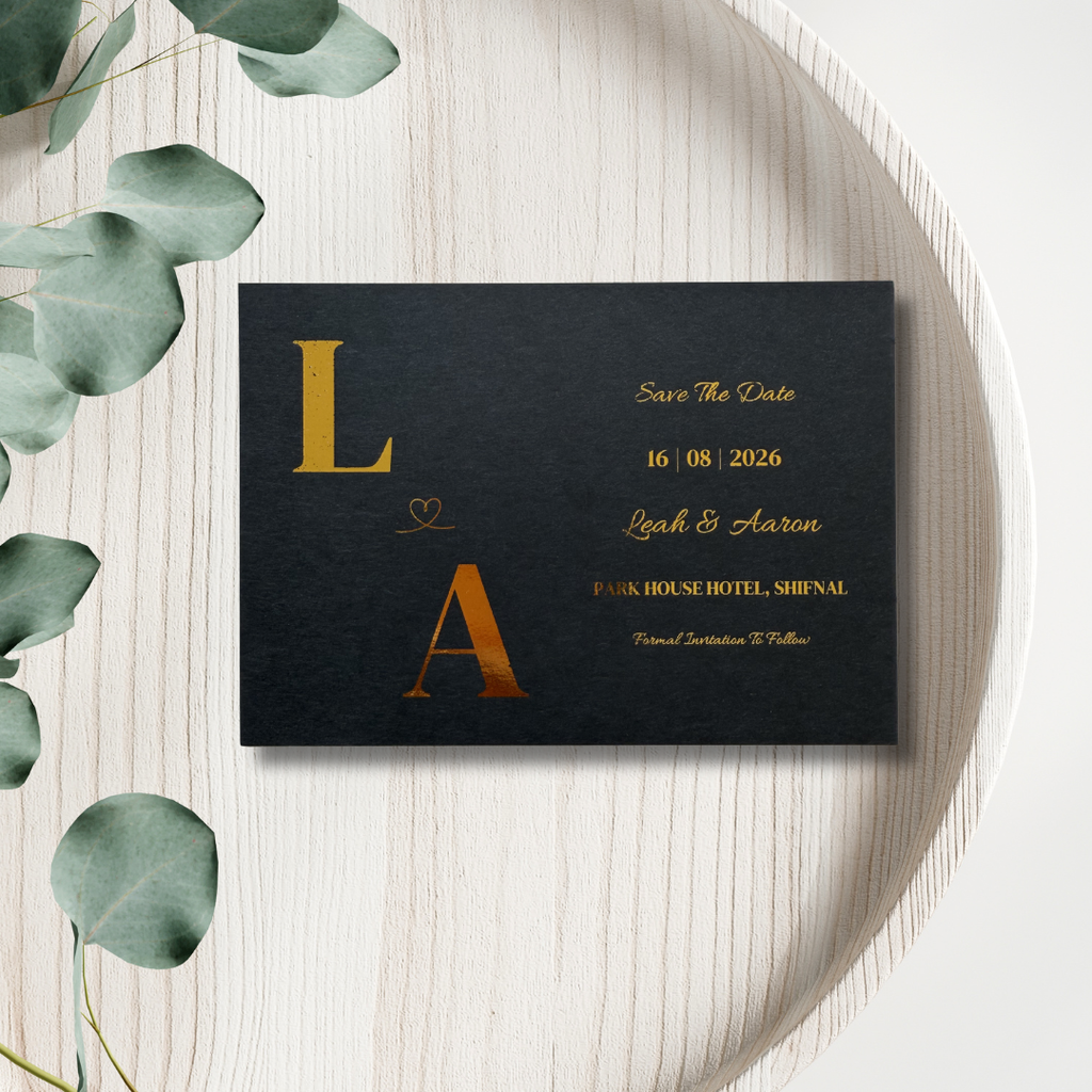 Black & Gold Foil Initial Save The Date Cards | SRP2