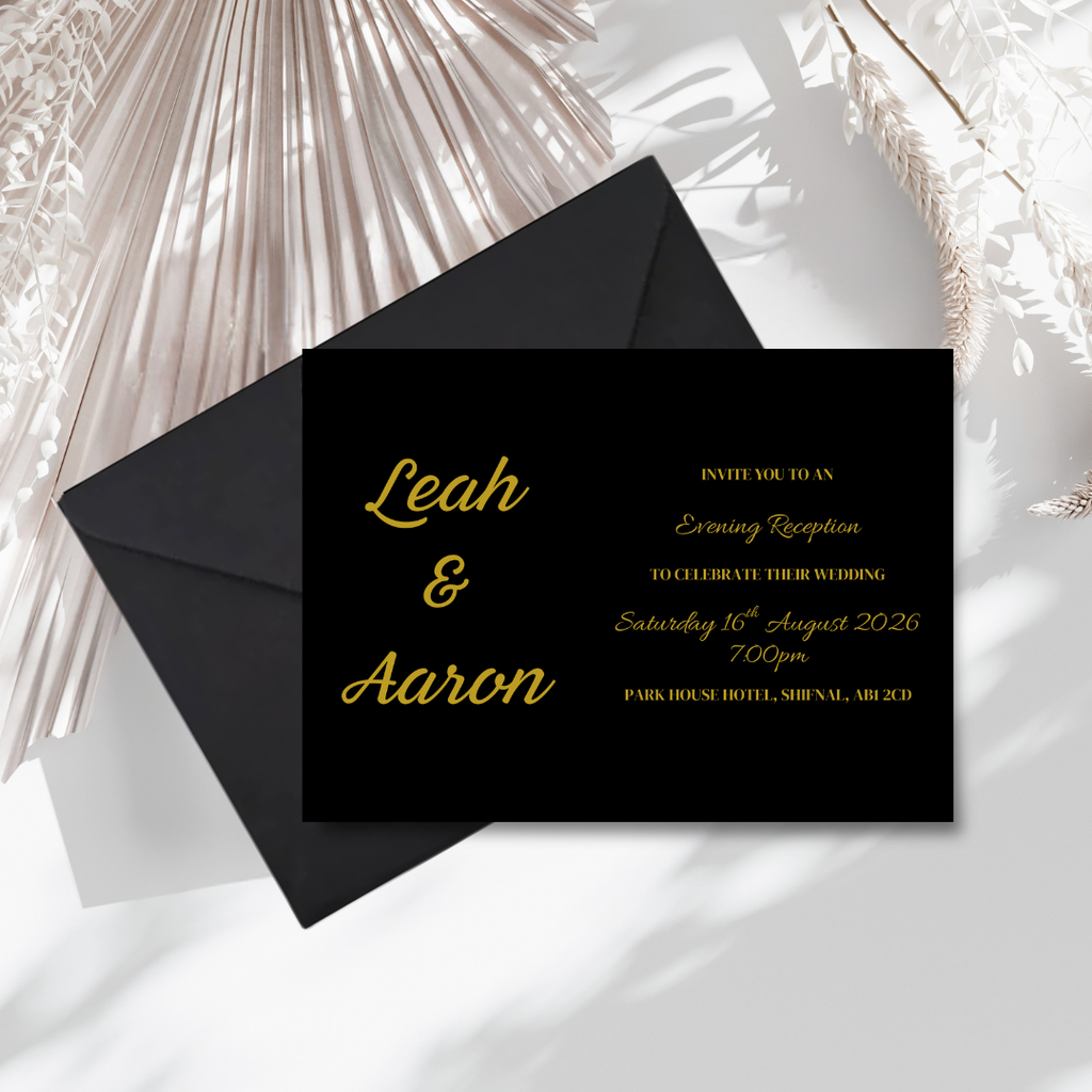 Black & Gold Foil Evening Reception Invitation | SRP3