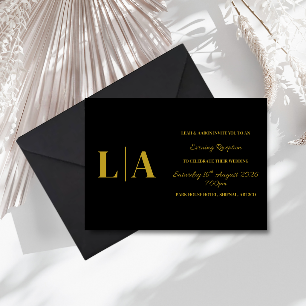 Black & Gold Foil Evening Reception Invitation | SRP1