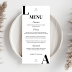 Simple Black Initial Wedding Menu Cards | SRP8