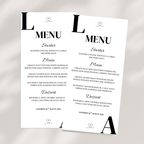 Simple Black Initial Wedding Menu Cards | SRP8