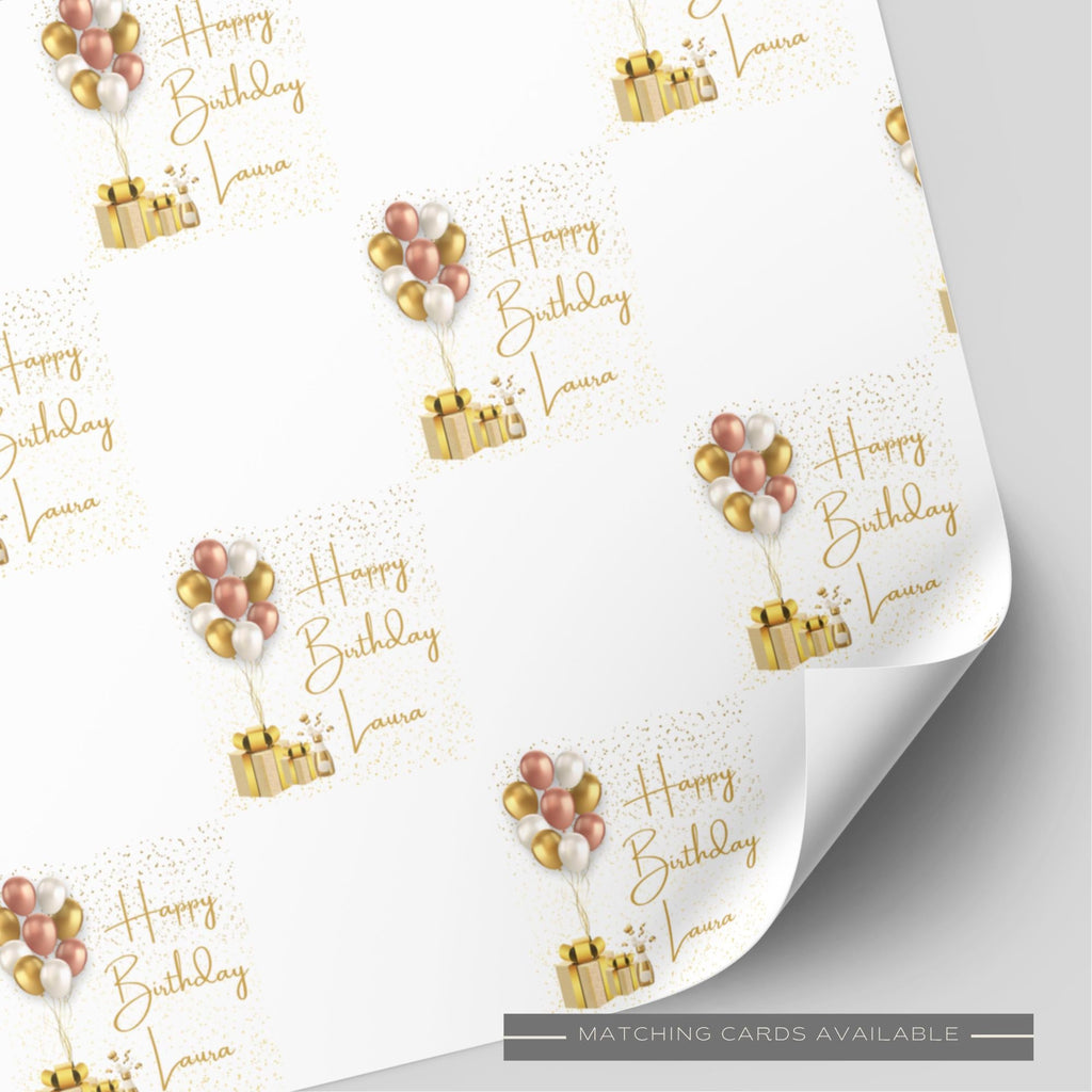 Gold Balloon & Present Birthday Wrapping Paper