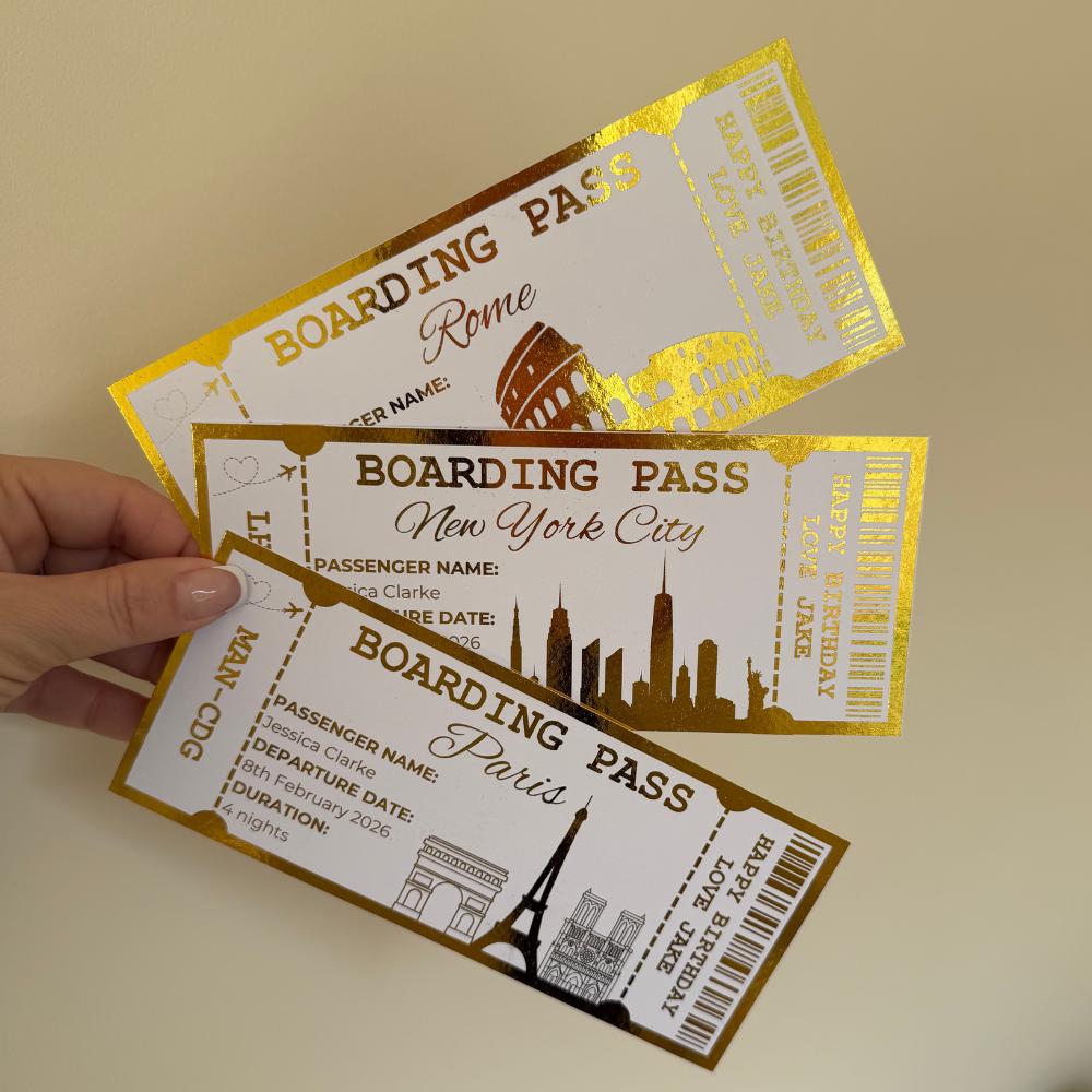 Personalised Paris Boarding Pass Foil Ticket