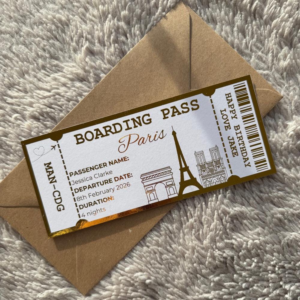 Personalised Paris Boarding Pass Foil Ticket