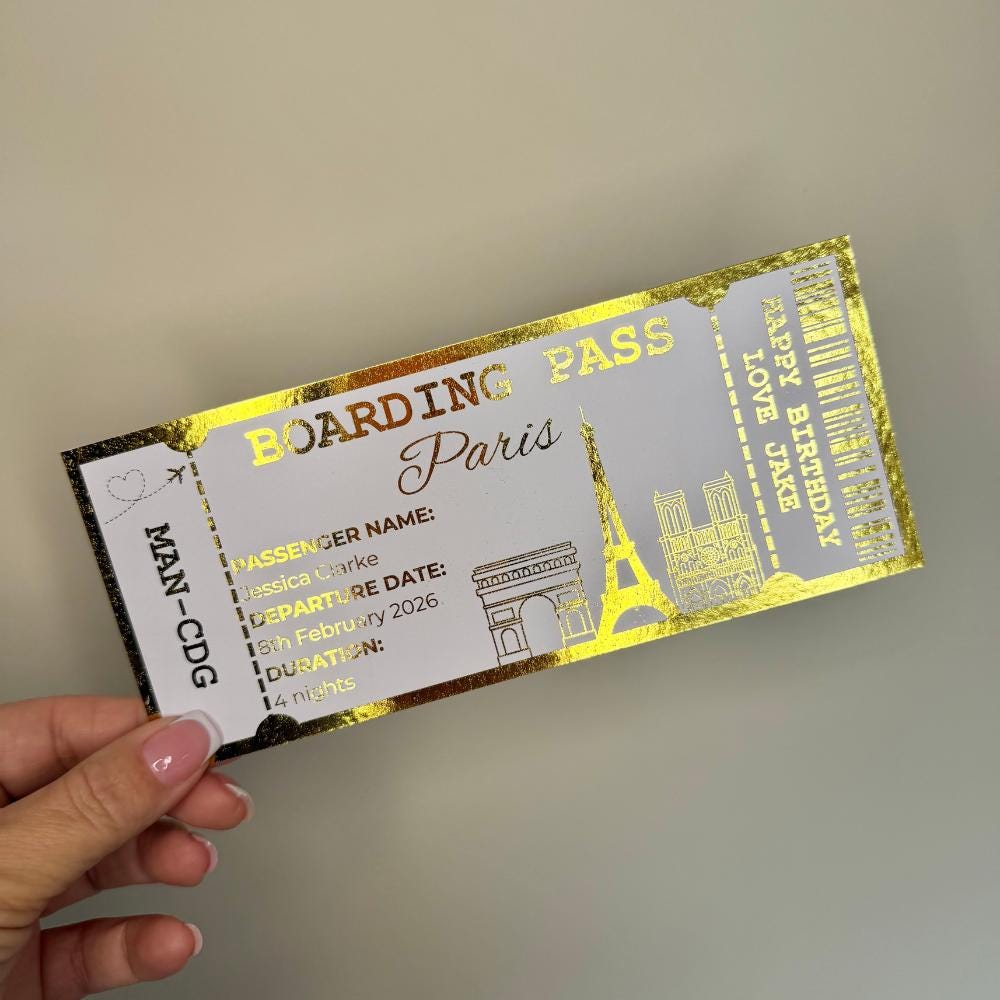 Personalised Paris Boarding Pass Foil Ticket